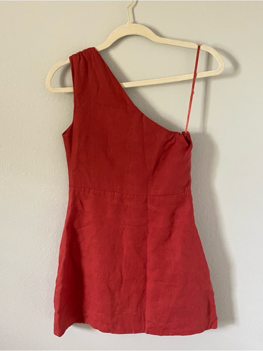 Posse red linen one shoulder mini dress size small summer vacation beach - Picture 4 of 4